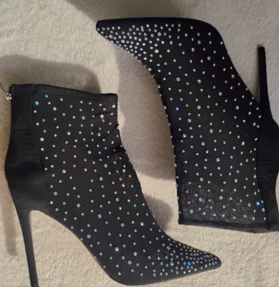 Liliana Black Ankle Boots With Rhinestone Detailing - Picture 8 of 14